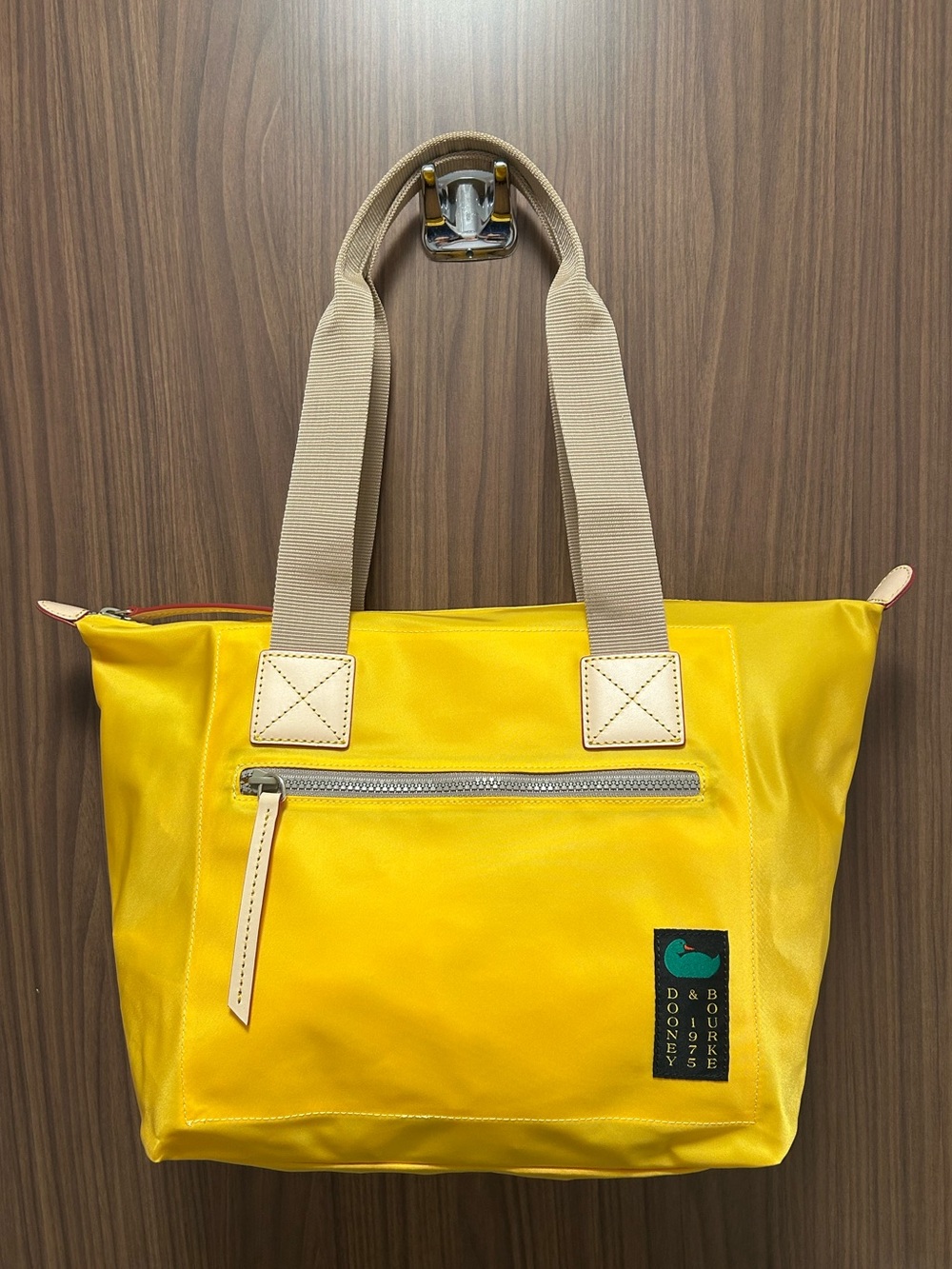 Dooney & Bourke Yellow Nylon Front Zip Tote with Tan Straps